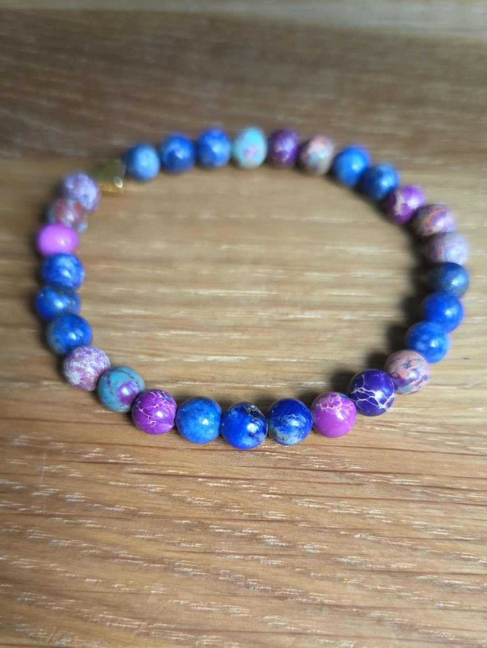 Lapis Lazuli & Imerial Sea Sediment Jasper Beaded Stretch Bracelet | Handmade - Picture 5 of 9